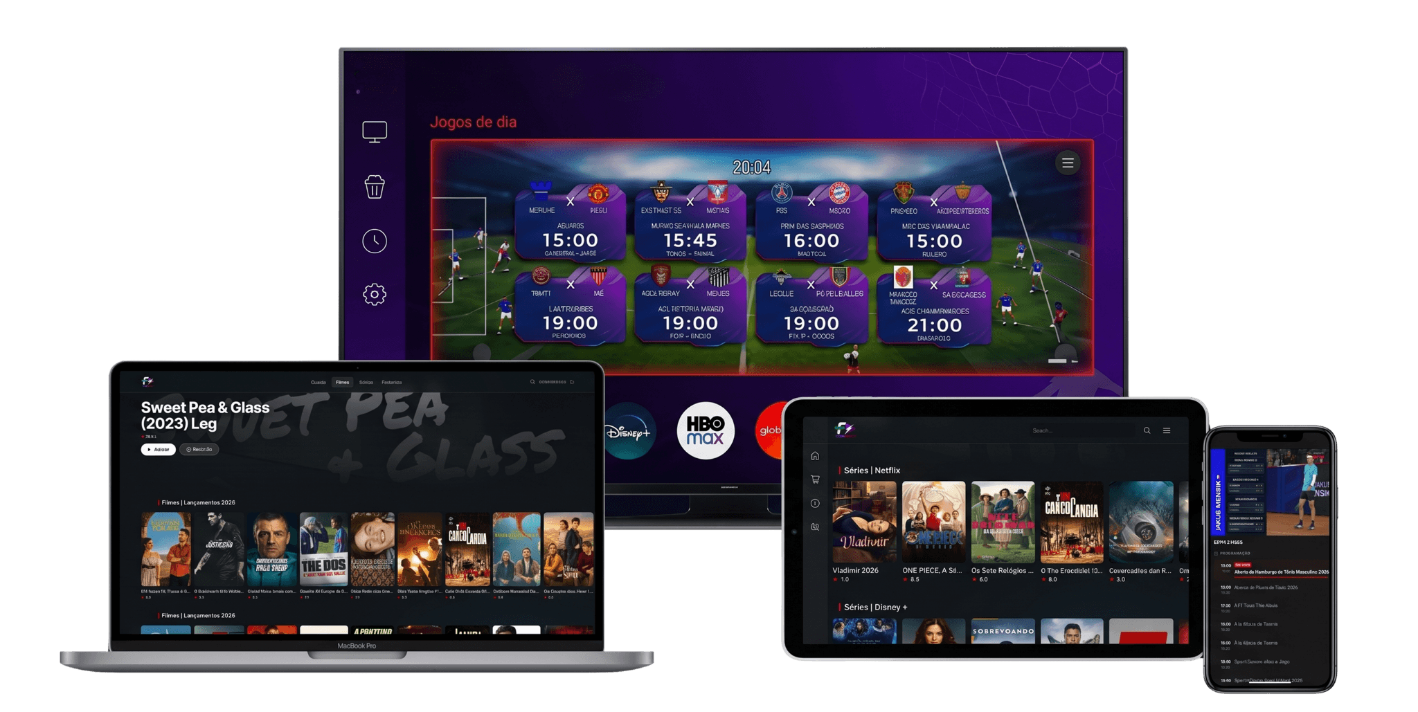 Plataformas compatíveis: Android TV, TV Box, Firestick, Samsung, LG, Roku, Computador e Mobile